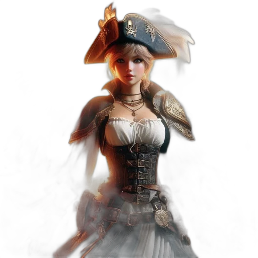 hat, dress, staff, concept art, fantasy art, photorealistic, 3d render, monochrome transparent PNG cut-out