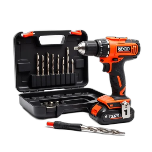 red, black, cordless, drill, placed, white, background, next transparent PNG cut-out