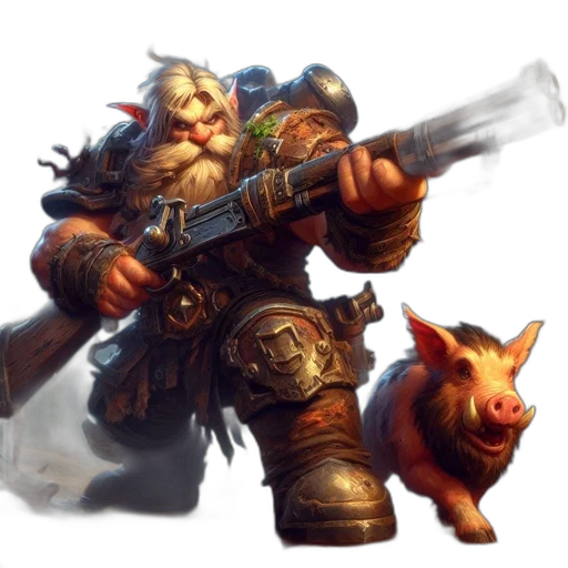 weapon, staff, concept art, fantasy art, photorealistic, bearded, dwarf-like, figure transparent PNG cut-out