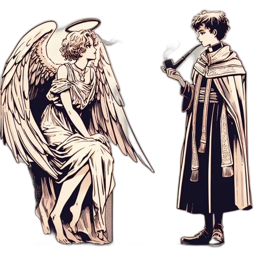 concept art, comic book art, fantasy art, pixel art, monochrome, dark, earth tones, angelic transparent PNG cut-out