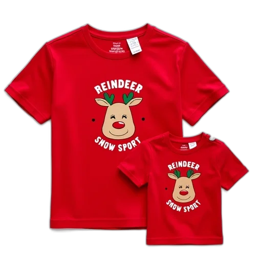 set, three, red, t-shirts, reindeer, design, front, includes transparent PNG cut-out