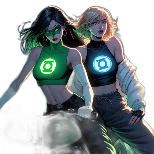 comic book art, concept art, fantasy art, cyberpunk, neon lights, green, neon, two transparent PNG cut-out