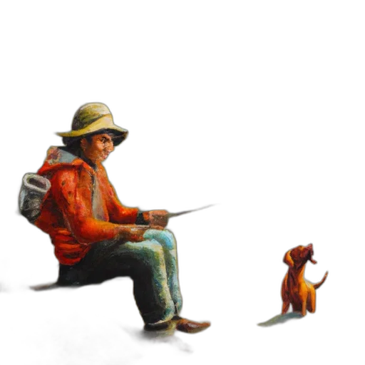 hat, staff, animal, jacket, concept art, pixel art, 3d render, oil painting transparent PNG cut-out