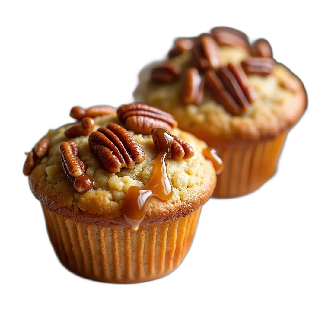 food, photorealistic, 3d render, close-up, image, two, muffins, pecan transparent PNG cut-out