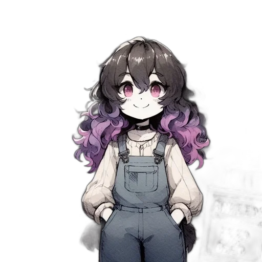 hair, staff, flower, creature, anime, watercolor, cartoon, pixel art transparent PNG cut-out