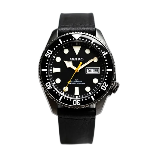 jewelry, black, silver, seiko, automatic, watch, strap, displayed transparent PNG cut-out