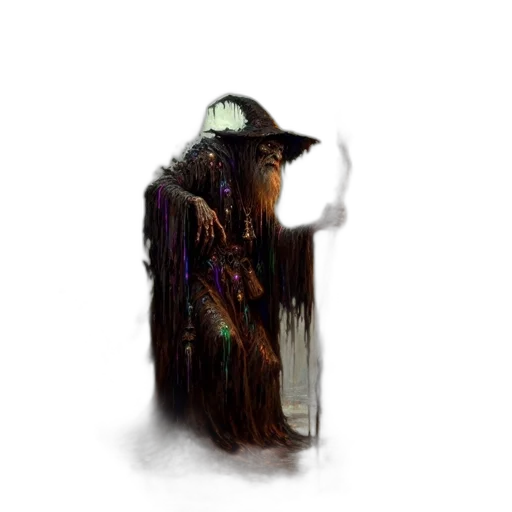 staff, hat, creature, mask, concept art, fantasy art, pixel art, comic book art transparent PNG cut-out