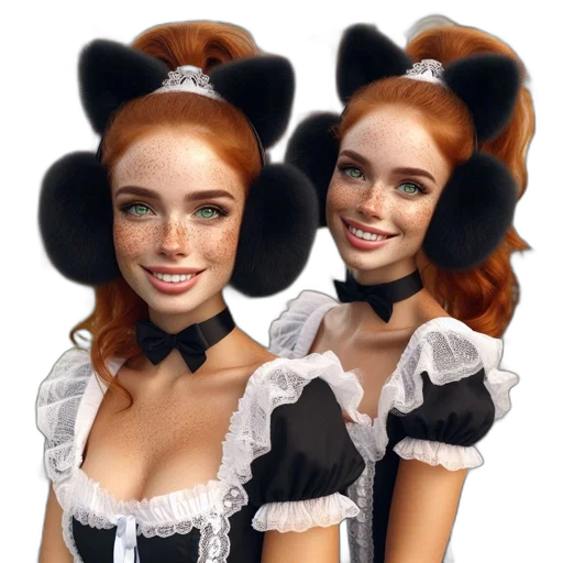 mask, photorealistic, 3d render, cartoon, concept art, two, women, red transparent PNG cut-out