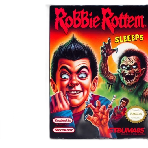 concept art, nes, cartridge, robbie, rotten, sleeps, features, mischievous transparent PNG cut-out