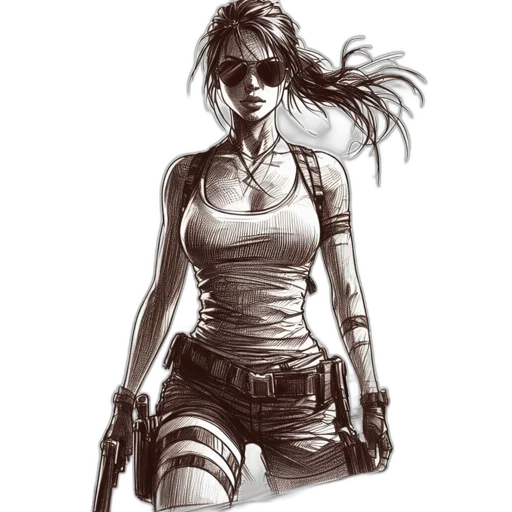 weapon, comic book art, concept art, cyberpunk, fantasy art, female, character, stands transparent PNG cut-out