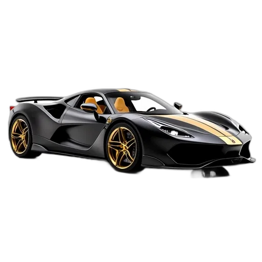 car, 3d render, photorealistic, sleek, black, sports, gold, accents transparent PNG cut-out