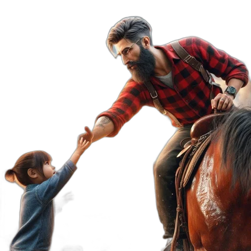 concept art, photorealistic, 3d render, man, horse, beach, reaches, out transparent PNG cut-out
