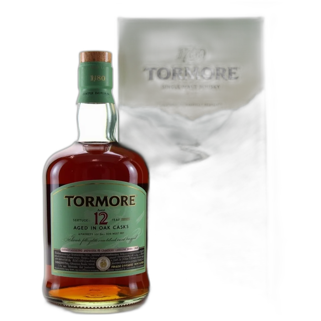 bottle, tormore, single, malt, whisky, green, label, cork transparent PNG cut-out