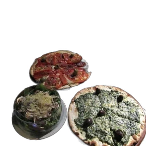 food, 3d render, green, table, two, pizzas, salad, various transparent PNG cut-out
