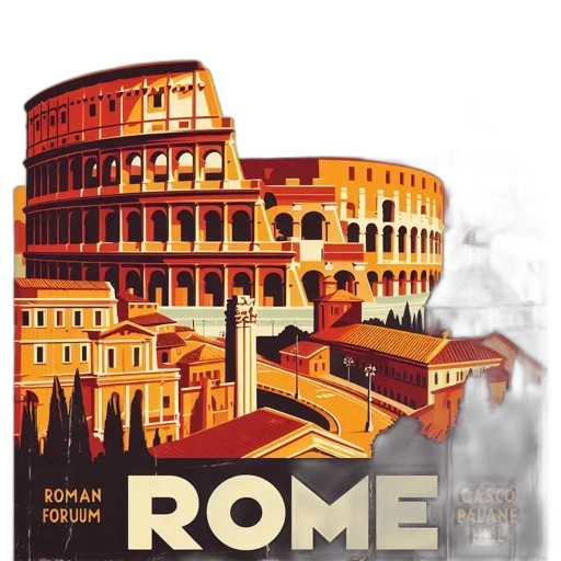 concept art, photorealistic, vintage-styled, poster, promotes, rome, featuring, landmarks transparent PNG cut-out
