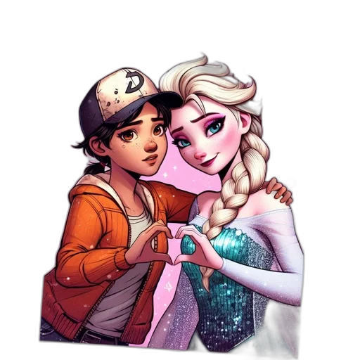 pixel art, concept art, fantasy art, comic book art, snow, pastel, two, animated transparent PNG cut-out