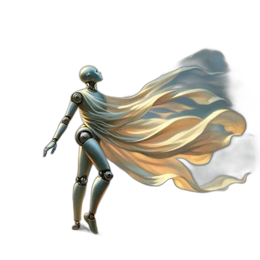 mask, robot, hair, staff, concept art, comic book art, 3d render, fantasy art transparent PNG cut-out