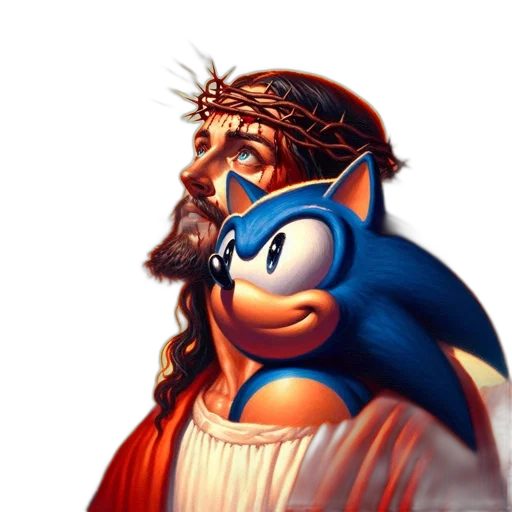 concept art, comic book art, fantasy art, pixel art, blue, jesus, christ, sonic transparent PNG cut-out
