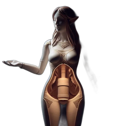 dress, robot, jewelry, bottle, concept art, fantasy art, 3d render, photorealistic transparent PNG cut-out