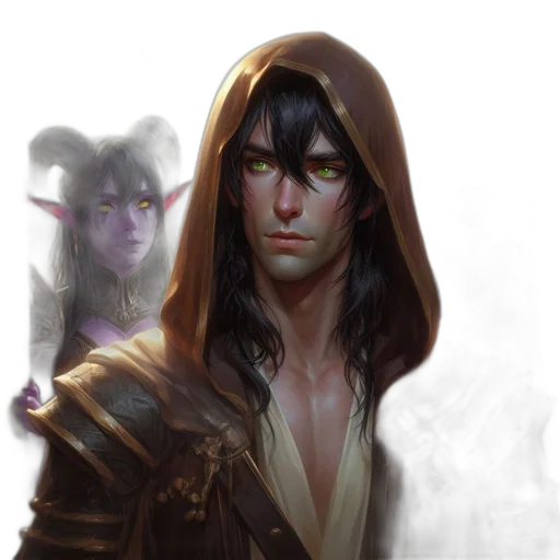 fantasy art, concept art, comic book art, photorealistic, dark, hooded, man, green transparent PNG cut-out