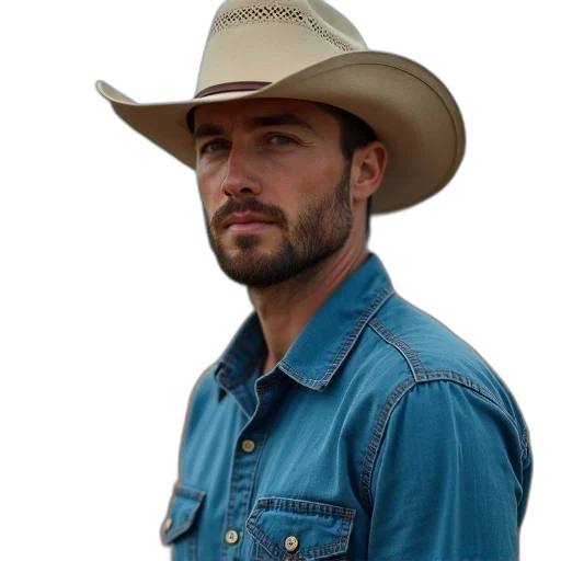 hat, jacket, staff, man, wearing, cowboy, blue, shirt transparent PNG cut-out