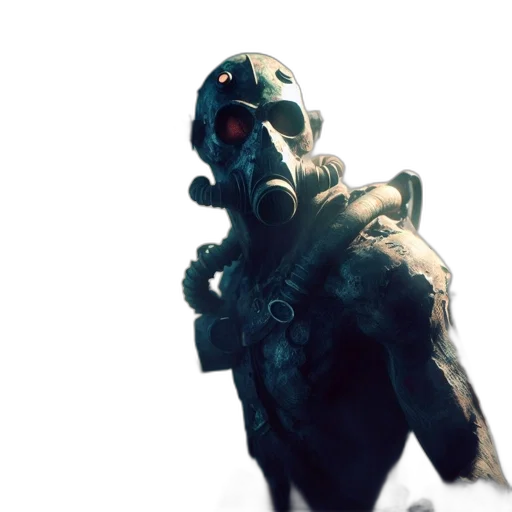 mask, weapon, robot, creature, concept art, 3d render, fantasy art, cyberpunk transparent PNG cut-out