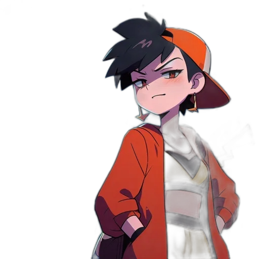 jacket, hat, staff, face, anime, pixel art, concept art, cartoon transparent PNG cut-out