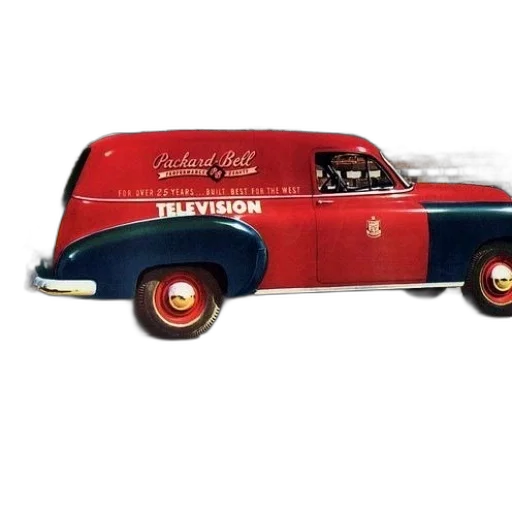 car, 3d render, old, advertisement, packard-bell, television, red, blue transparent PNG cut-out