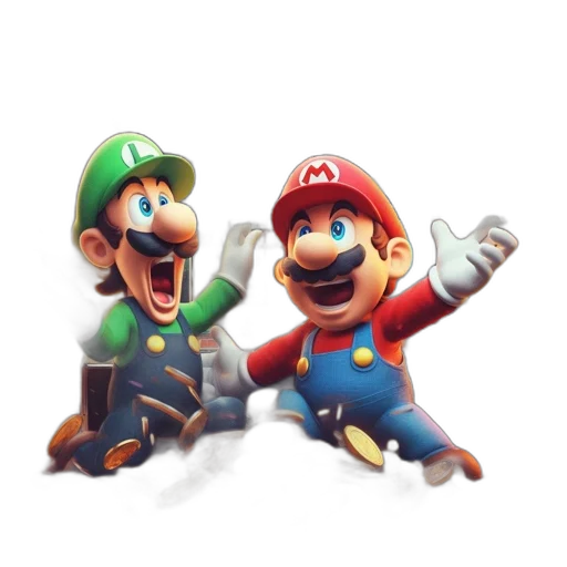 hat, 3d render, concept art, pixel art, luigi, mario, stand, joyfully transparent PNG cut-out
