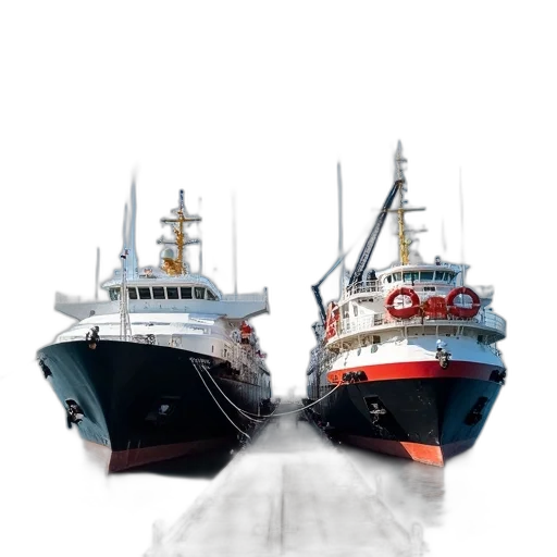 photorealistic, concept art, 3d render, cartoon, fog, two, large, boats transparent PNG cut-out