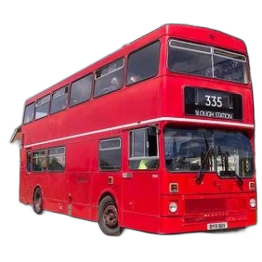 3d render, photorealistic, red, double-decker, bus, route, number, 335 transparent PNG cut-out
