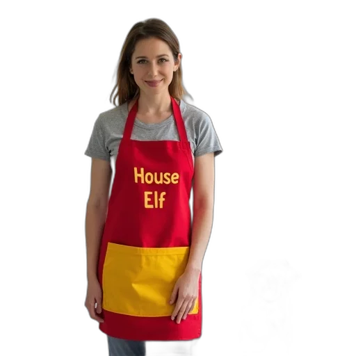staff, dress, food, photorealistic, woman, standing, room, white transparent PNG cut-out