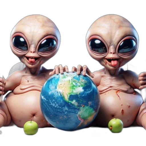 creature, concept art, 3d render, outer space, two, comical, large, alien-like transparent PNG cut-out