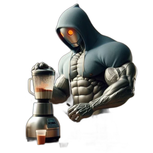 robot, bottle, creature, concept art, 3d render, comic book art, pixel art, hooded transparent PNG cut-out
