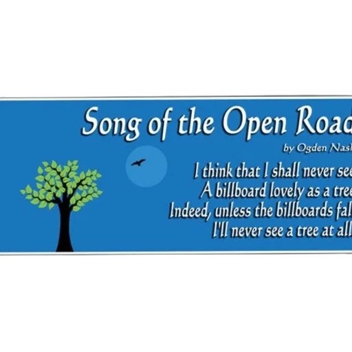 billboard, blue, background, features, tree, text, song, open transparent PNG cut-out