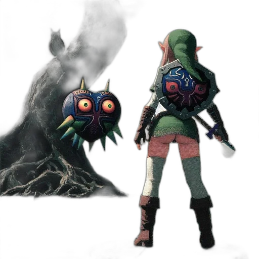 creature, mask, concept art, fantasy art, 3d render, pixel art, green, dark transparent PNG cut-out