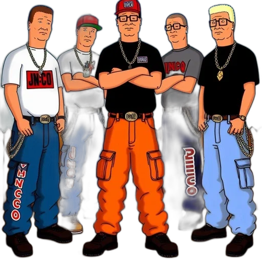 cartoon, concept art, comic book art, pixel art, five, individuals, donning, attire transparent PNG cut-out