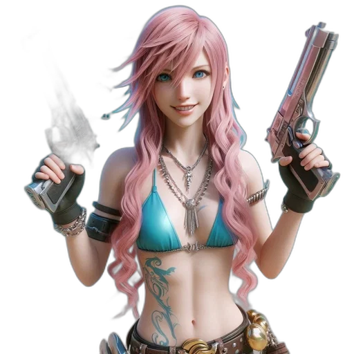 weapon, concept art, fantasy art, cyberpunk, photorealistic, pastel, woman, long transparent PNG cut-out