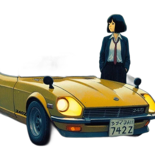 car, robot, jacket, concept art, 3d render, photorealistic, anime, city street transparent PNG cut-out