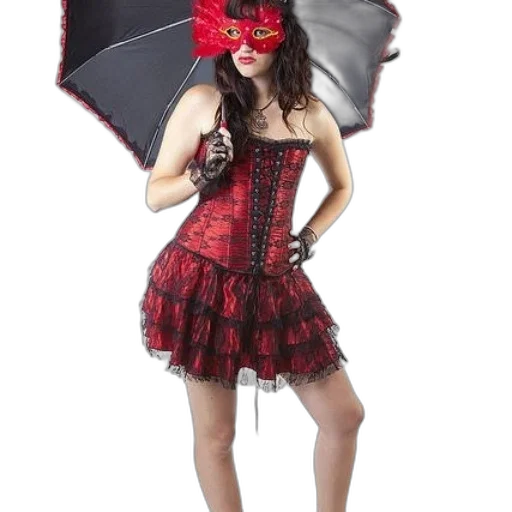 umbrella, mask, dress, red, woman, black, holds, wears transparent PNG cut-out