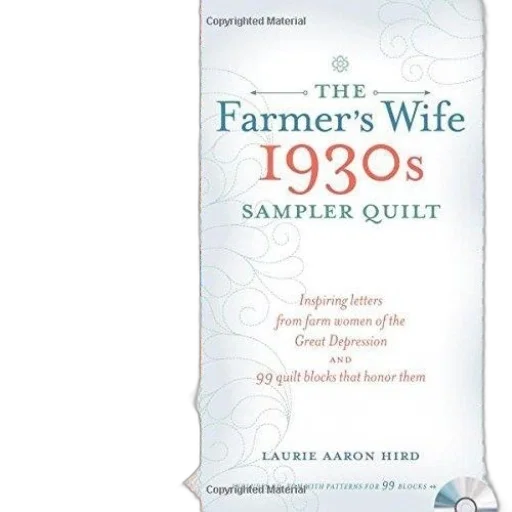 farmer, wife, 1930s, sampler, quilt, book, cover, featuring transparent PNG cut-out