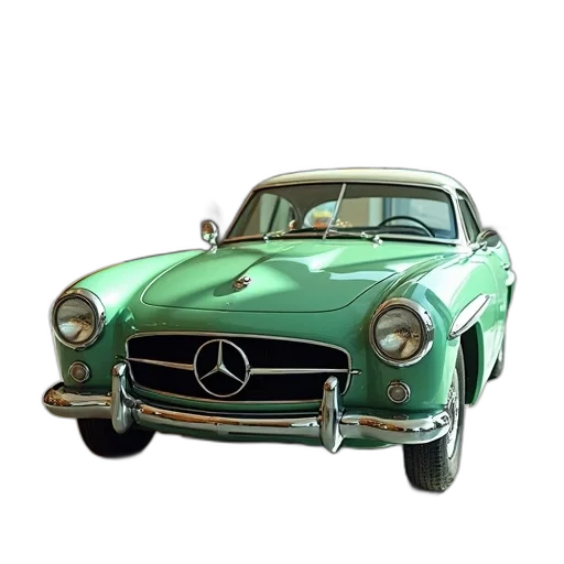 car, photorealistic, 3d render, oil painting, concept art, green, vintage, white transparent PNG cut-out