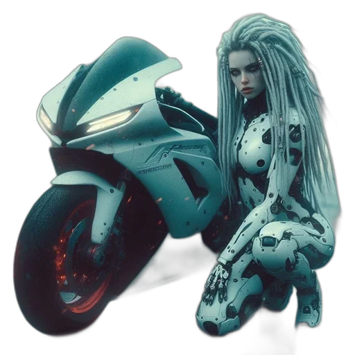 robot, hair, weapon, creature, concept art, cyberpunk, 3d render, fantasy art transparent PNG cut-out
