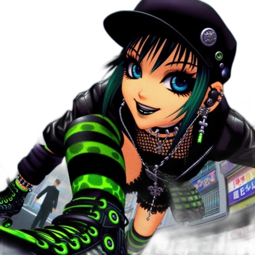 cyberpunk, cartoon, anime, 3d render, neon lights, green, neon, vibrant transparent PNG cut-out