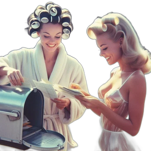 photorealistic, concept art, two, women, 1950s, 60s, attire, smile transparent PNG cut-out