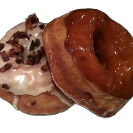 food, two, glazed, donuts, white, plate, fork, beside transparent PNG cut-out