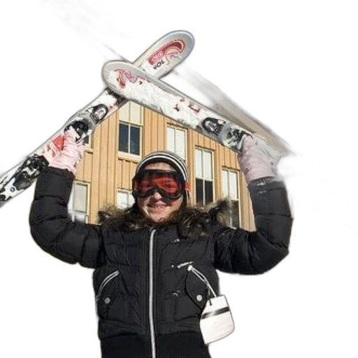 jacket, staff, face, mask, person, black, holds, skis transparent PNG cut-out
