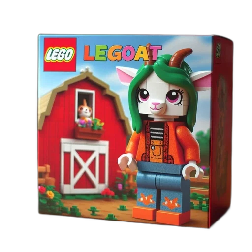 concept art, lego, goat, figure, human, features, stands, base transparent PNG cut-out