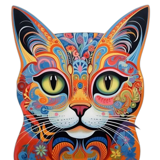 mask, photorealistic, colorful, abstract, cat, face, intricate, patterns transparent PNG cut-out
