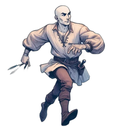staff, sword, concept art, comic book art, fantasy art, pixel art, earth tones, bald transparent PNG cut-out